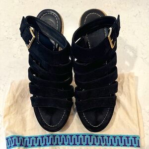 Tory Burch Wedge Espadrille - Black Suede - Size Women's 8 1/2
